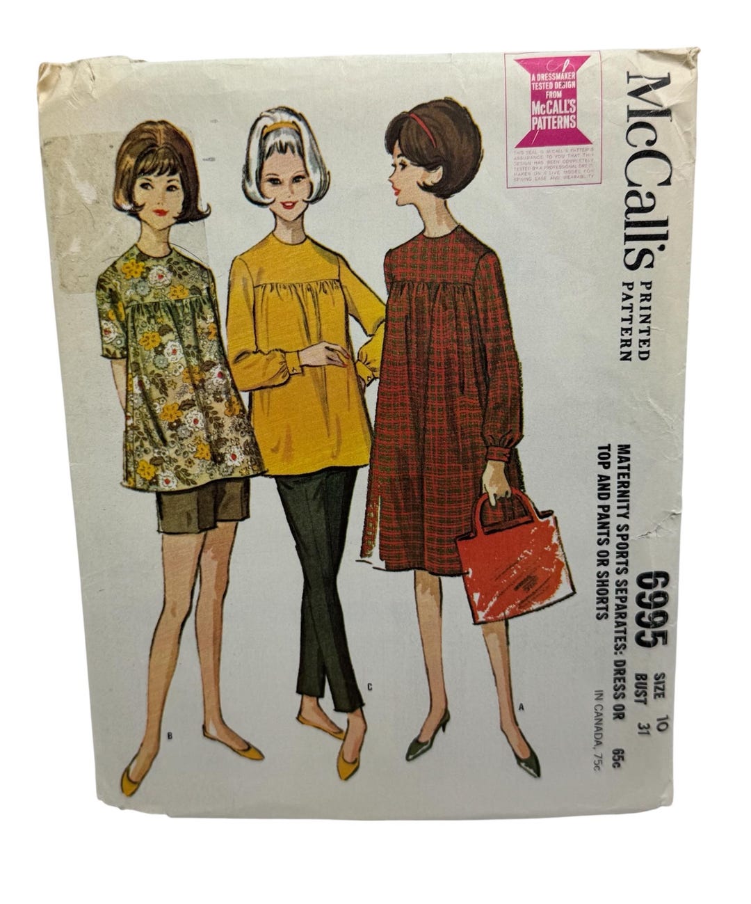 Mccall’s 6995 1960s Maternity Dress or Top and Pants or Shorts Sewing ...