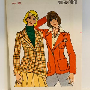 Vintage 1970s Butterick 5725 Misses Fitted Jacket with Patch Pockets Sewing Pattern Unlined Size 16 Bust 38 UNCUT FF