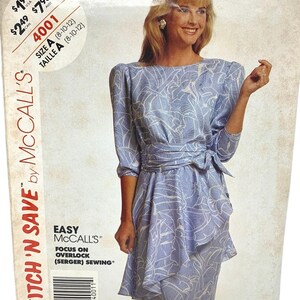 Easy McCall's 4001 Stitch N Save Misses rechte jurk naaipatroon stropdas op peplum schort en sjerp Maten 8-10-12 ONBESNEDEN FF