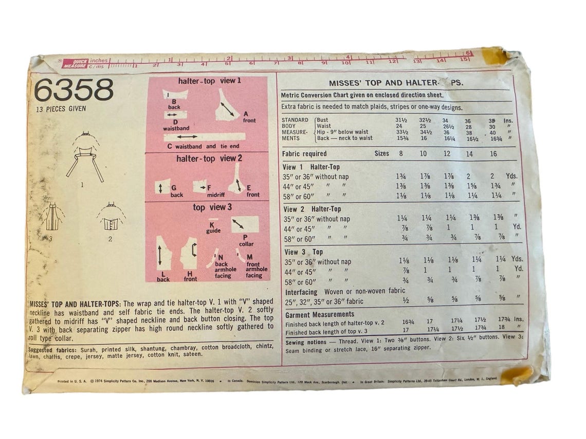 Misses Halter Top Sewing Pattern Simplicity 6358 Vintage 70s Tops ...