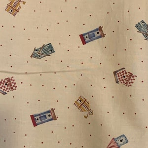 Vintage Daisy Kingdom Cotton “Birdhouse Toss”Fabric 20411 1990s One Yard Neutral Farmhouse Country Decor