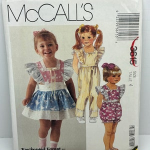 McCall’s 3615 Klänning, Jumpsuit och Sunsuit med Avtagbart Förkläde för Flicka, Sömnadsmönster Storlek 4, Oklippt, FF
