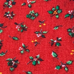 Red Christmas Fabric Cotton Holly and Berries Cotton Quilting 42” x 12” - 1/4 Yard Small Print