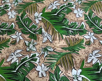 Tropical Cotton Fabric: Green Palm Leaves, Hawaiian Print 45 x 26
