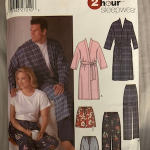 Simplicity 5314 Unisex Pajamas Sewing Pattern Mens Women’s Size XL XXL XXXL Pajama Pants Shorts and Robe Plus Size Uncut