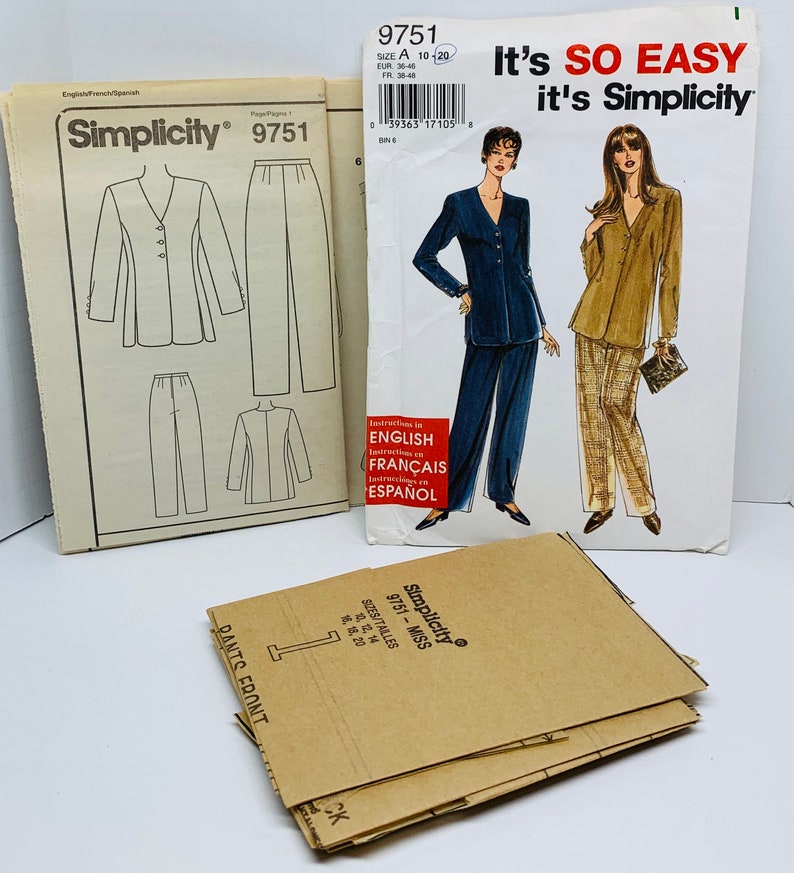 Easy to Sew Button Front Tunic Top Jacket Straight Leg Pants Sewing ...