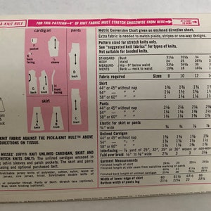 Vintage Simplicity 5452 Womens Misses Unlined Cardigan Jacket Pants and Skirt Sewing Pattern Size 16 1970s Neatly Cut and Complete image 7