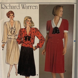 Vintage 80s Butterick 3382 Blouson Top and Skirt Sailor Collar Sewing Pattern 1980s Misses Sizes 10 UNCUT FF image 1