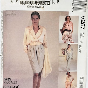 May include: Sew News pattern 5287 for a women's skirt and blouse. The pattern is for sizes 8, 10, and 12. The pattern is called "Cut-to-Fit" and is from McCall's.
