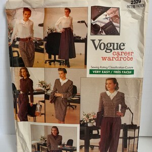 Vogue 2329 Easy Career 4 Pc Wardrobe Sewing Pattern Misses & Misses Petite  Jacket Blouse Top Skirt Pants Sizes 6 8 10 OOP V2329 UNCUT