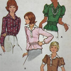 Misses Blouses Tops with Elastic Waist Collar and Sleeve Variations Sewing Pattern Butterick 3197 Vintage 1970s Size 14 Bust 36 UNCUT image 1