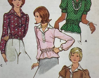 Misses Blouses Tops with Elastic Waist Collar and Sleeve Variations Sewing Pattern  Butterick 3197 Vintage 1970s Size 14 Bust 36 UNCUT