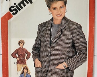 Vintage 80s Simplicity 5664 Misses Unlined Jackets Fuss Free Fit Sewing Pattern Loose Fit  Blazer Size 14 Bust 36 UNCUT FF