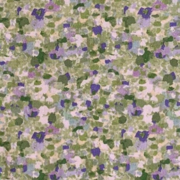 One Half Yard Abstract Cotton Fabric Purple Lavender Green Beige Out of Print