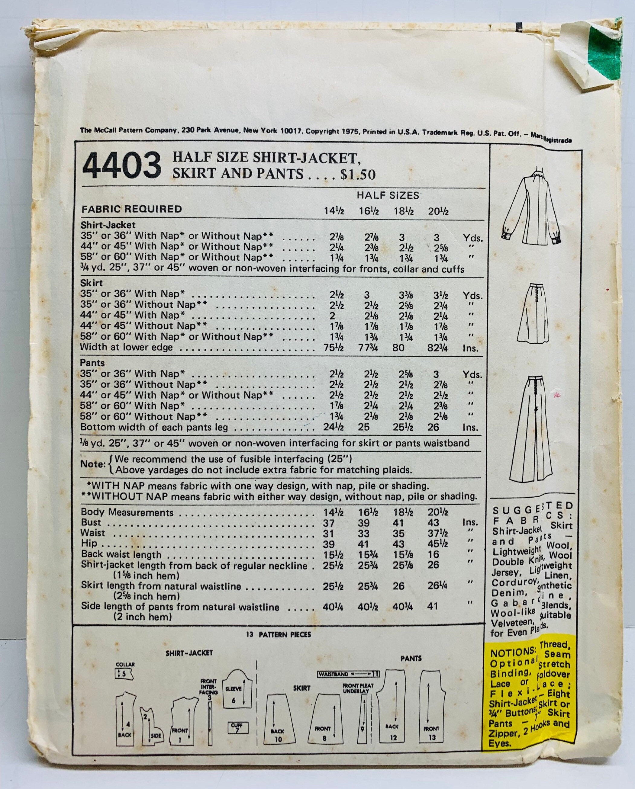 VTG 70s Mccall’s 4403 4402 Misses Half Size Shirt Jacket, Skirt With ...