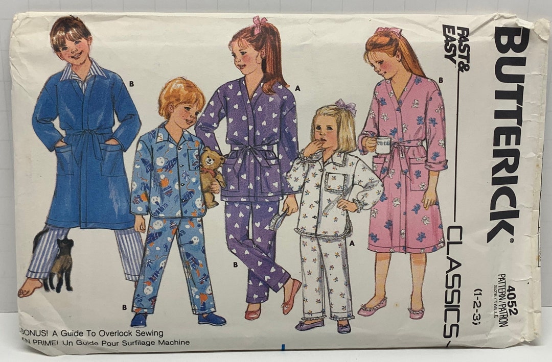 Butterick 4052 Sewing Pattern Easy to Sew Children’s Pajamas Sizes 1-2 ...