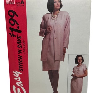 Patrón de costura Stitch ‘N Save para vestido tubo y chaqueta cárdigan larga para señoritas 6653 de McCall, tallas 10, 12 y 14, sin cortar, FF
