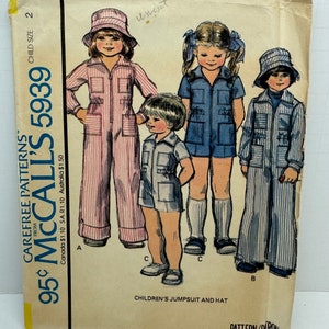 Mccall’s 5939 Baby and Toddler Safari Style Jumpsuit Romper and Sun Hat Sewing Pattern Bucket Hat Size 2 Chest 21” UNCUT FF