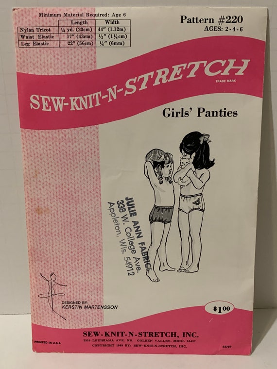 Vintage 1960s Sew-knit-n-stretch Girls Panties Pattern 220 221