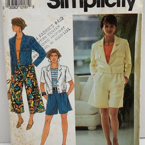Vintage Simplicity 7682 Sewing Pattern Misses Culottes (Capris and Shorts) in Two Lengths and Unlined Blouson Jacket Sizes 6-8-10 UNCUT FF