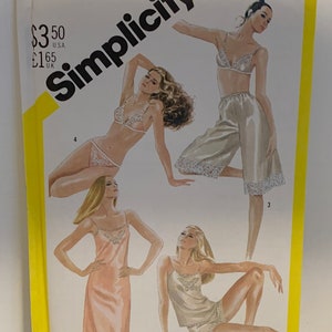 UNCUT Misses Lingerie Undergarments Bias Slip Camisole Bra Panties Bikini and Culottes Slip Sewing Pattern Simplicity 5549 Size 14 W28