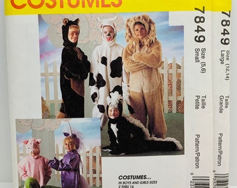 Child Teen Boys Girls Unicorn Cow Lion Racoon Skunk Pig Halloween Costumes McCall’s 7849 Choose Unisex Sizes 5-6 or 12-14 UNCUT