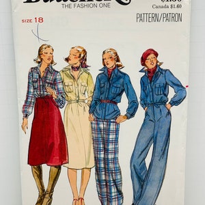 Vintage 70s Misses Button Front Shirt Skirt and Pleated Pants Sewing Pattern Butterick 5020 Patch Pockets Size 18 Bust 40 Waist 32 UNCUT FF