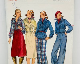 Vintage 70s Misses Button Front Shirt Skirt and Pleated Pants Sewing Pattern Butterick 5020 Patch Pockets Size 18 Bust 40 Waist 32 UNCUT FF