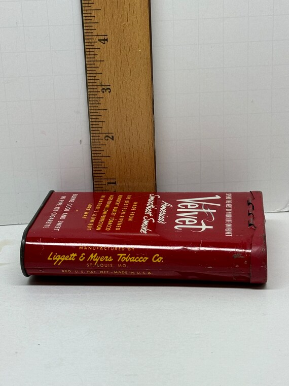 1970s pipe tobacco brands Vintage 1970s Velvet Pipe & Cigarette Tobacco Tin Red Smoking Memorabilia  Liggett and Myers Tobacco Co. St. Louis, MO Made in USA Tobacciana