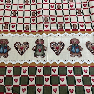Retired Dianna Marcum Cotton Christmas BORDER Fabric Grandma’s Gingerbread Check Hearts Vintage  90s Choose Length