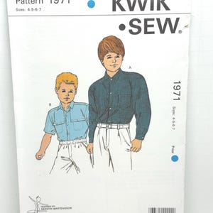 Kwik Sew 1971 Boy’s Button Front Shirt Sewing Pattern Man Tailored Dress Shirt Western Shirt Sizes 4-5-6-7 UNCUT FF