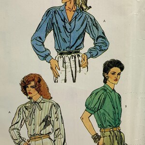 Vintage 1980s Vogue 8041 Misses Blouses Tops Loose Fit Button Down 3 Styles Tie Option Size 12 Bust 34 UNCUT FF
