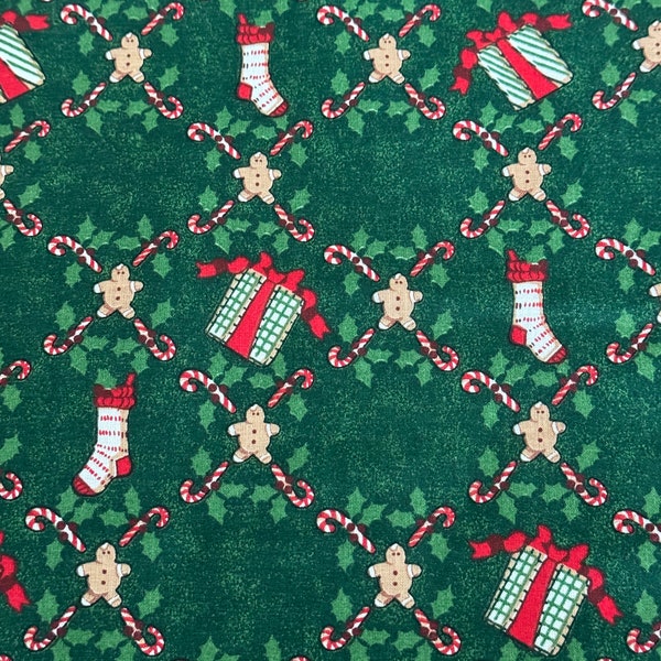 Daisy Kingdom 2768 Green Cotton Christmas Fabric Ho Ho Ho Allover Diamond Treats Sarah Gore Evans Retired 1998 Choose Length