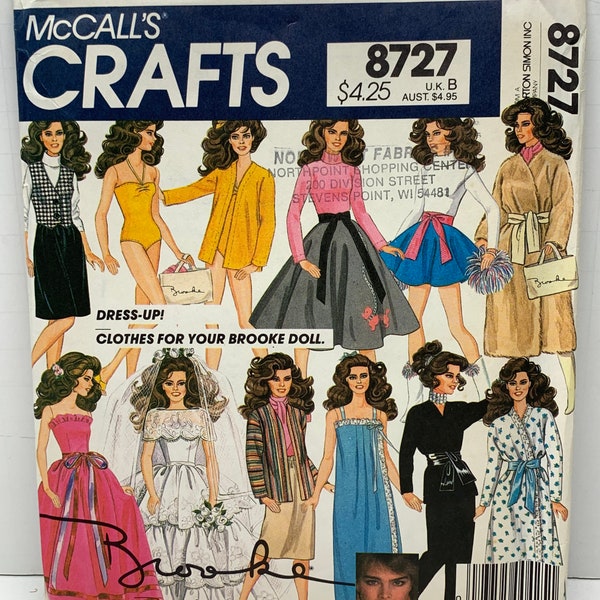 Vintage 80s McCall’s 8727 Doll Clothes for Brooke Doll or any 11.5” Doll such as Barbie Sewing Pattern UNCUT FF