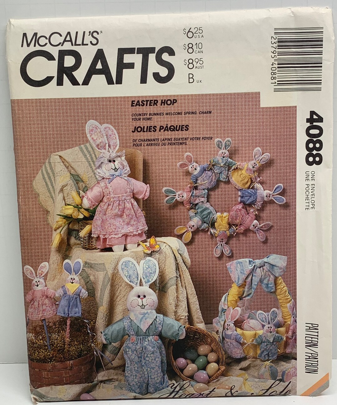 Vintage 80s Easter Craft Sewing Pattern Stuffed Bunny Rabbits Basket ...