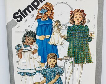 Vintage 1980s Simplicity 5154 Girl’s Cinderella  Cottagecore Dress and Pinafore or Jumper Sewing Pattern Size 3 or 4 UNCUT FF