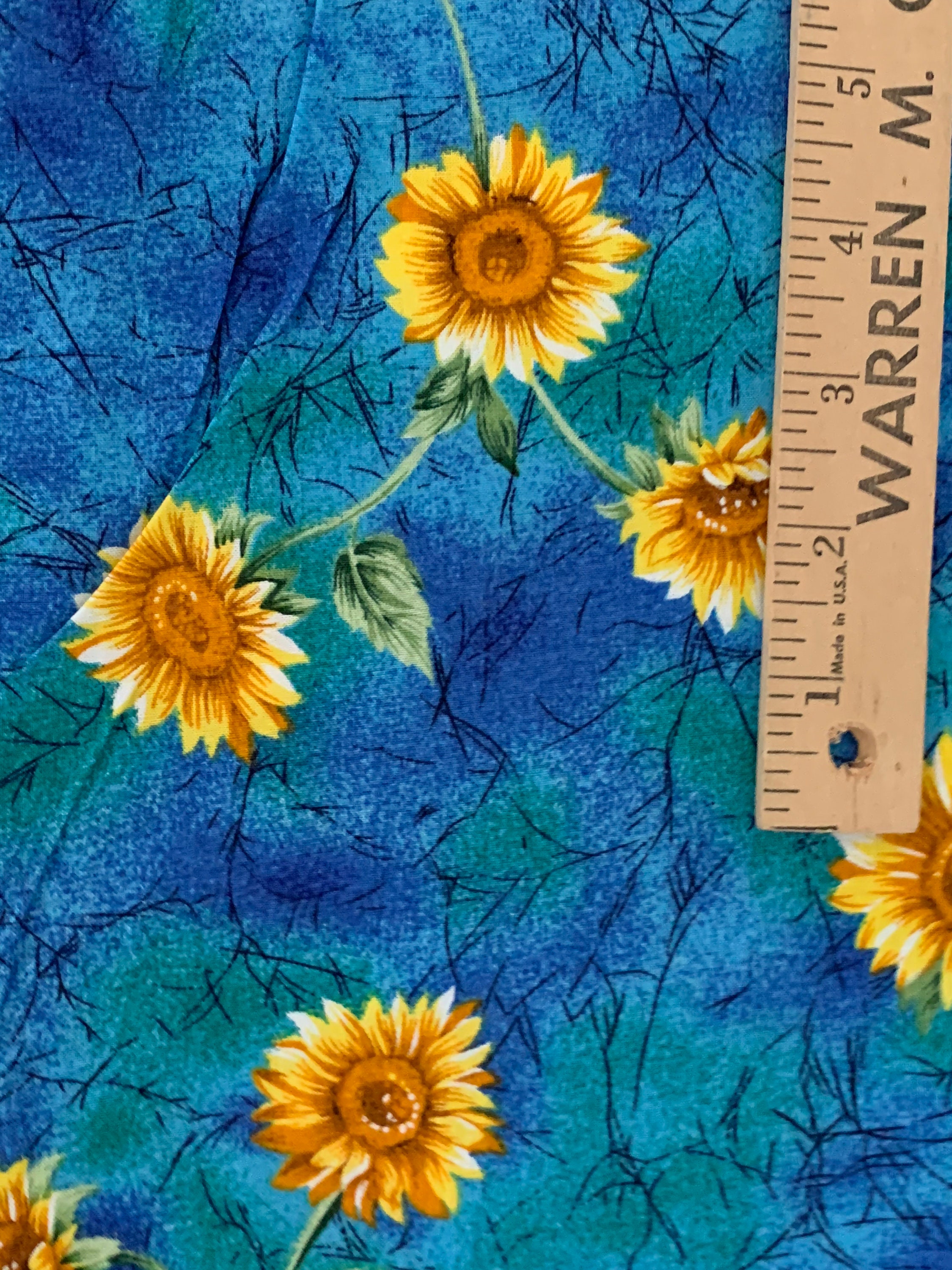 Sunflower Textiles Sunflower Cotton Fabric Bold Yellow Flowers on Blue Background David ...