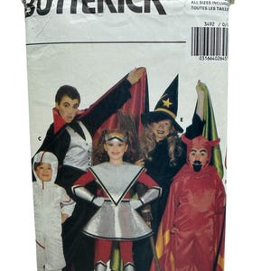 Butterick 3492 Child’s Halloween Costumes Sewing Pattern Devil Wizard Witch Vampire Astronaut Space Girl Sizes 4-14 Unisex Boy Girl UNCUT