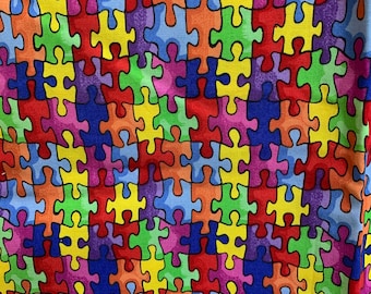Puzzle in tessuto di cotone per la consapevolezza dell'autismo, pezzi colorati, 1,25 iarde, 44 x 48