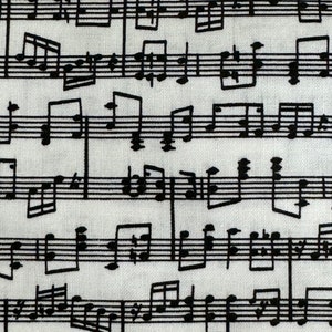 Sheet Music Cotton Fabric Musical Notes   Music Lovers White Background Vintage 1990s BTY