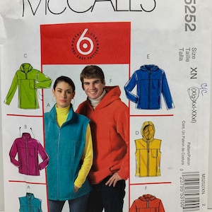 Mens and Womens Unlined Jacket and Vest Sewing Pattern McCall’s 5252 Fall or Spring Wear Size XL Chest 46-48 Cut and Complete