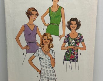 Simplicité 7911 Misses pull hauts avec patron de couture fermeture éclair au dos vintage des années 70 hauts d'été taille 14