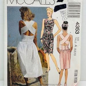 McCall’s 4353 Misses Criss Cross Open Back Dress Sewing Pattern Fitted Bodice Gathered Skirt Size 6-8-10 UNCUT