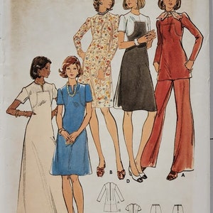 May include: Vintage sewing pattern for four different dresses, including a long white dress, a blue dress, a floral print dress, and a black dress. The pattern is from Butterick and is size 10, bust 32 1/2 inches. The pattern number is 3379 and the price is $1.25.