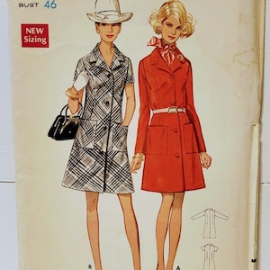 Vintage Butterick 5456 1960s One-Piece Coat Dress Sewing Pattern Volup Plus Size Women’s Bust 46 Waist 38 Hips 48 UNCUT FF