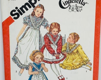 Vintage 1980s Simplicity 5907 Girl’s Cinderella  Cottagecore Dress and Apron Pinafore Sewing Pattern Size 5 UNCUT FF