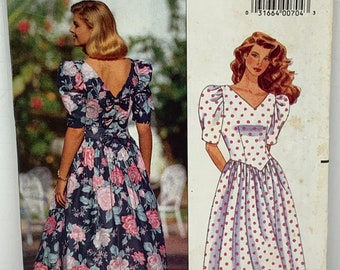 Vintage Butterick 4915 Misses Drop Waist Dress Sewing Pattern Flarered Skirt Shaped Bodice Easy to Sew Sizes 6-8-10-12 UNCUT FF