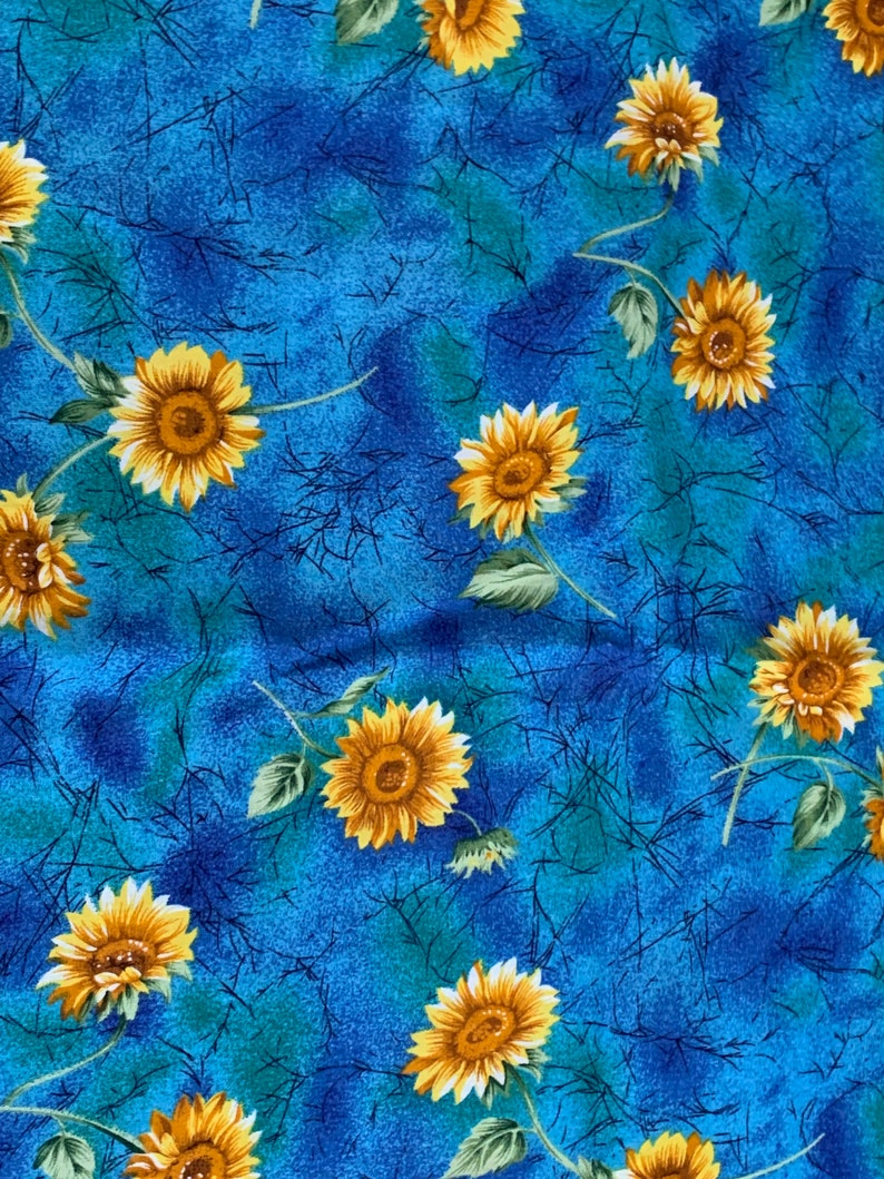 Sunflower Textiles Sunflower Cotton Fabric Bold Yellow Flowers on Blue Background David ...