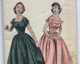 Vintage 50s Butterick 6962 Misses Rockabilly Dress with Full Skirt Sewing Pattern Size 16 Bust 34 Printed Pattern UNCUT FF