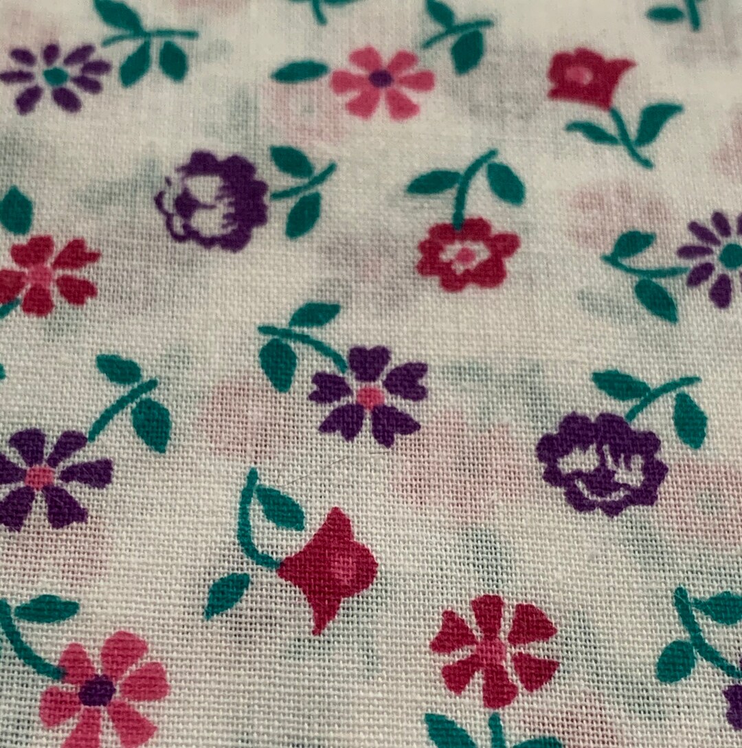 Vintage Purple & Pink Flower Cotton Floral Fabric White Background 45 ...